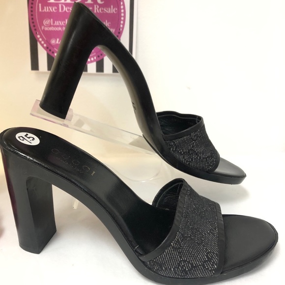 Gucci Shoes - GUCCI Black GG Monogrammed Mule Heels